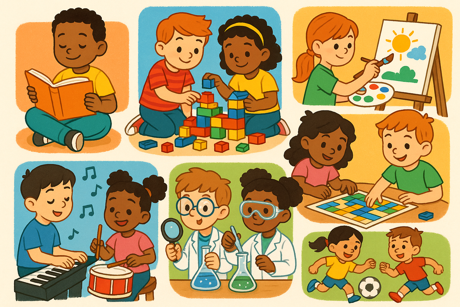 create an image showing activities of 7 skills